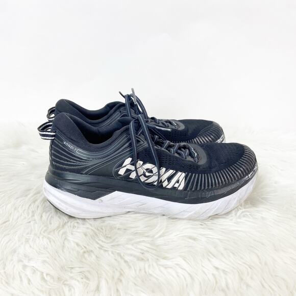 Hoka One One 7.5 Womens Bondi 7 Black White Athletic Running Shoes Sneakers - Picture 3 of 14